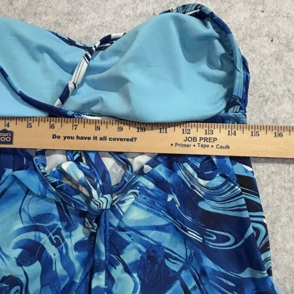 Peyton & Parker Tankini Swim Top Size L Blue Abstract Nautical Tie Back Straps